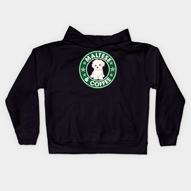 Maltese And Coffee Kids Hoodie by ChristianCrecenzio